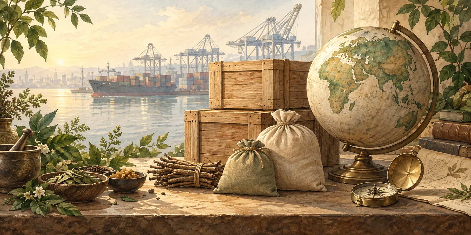 Concept artwork of botanical ingredients and export supply planning