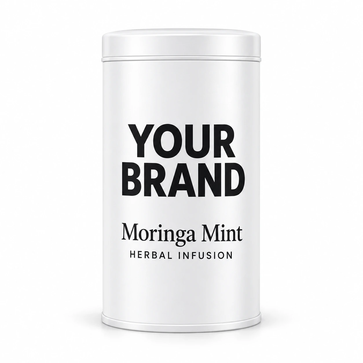 Pure white Moringa Mint Herbal Infusion pack with YOUR BRAND label