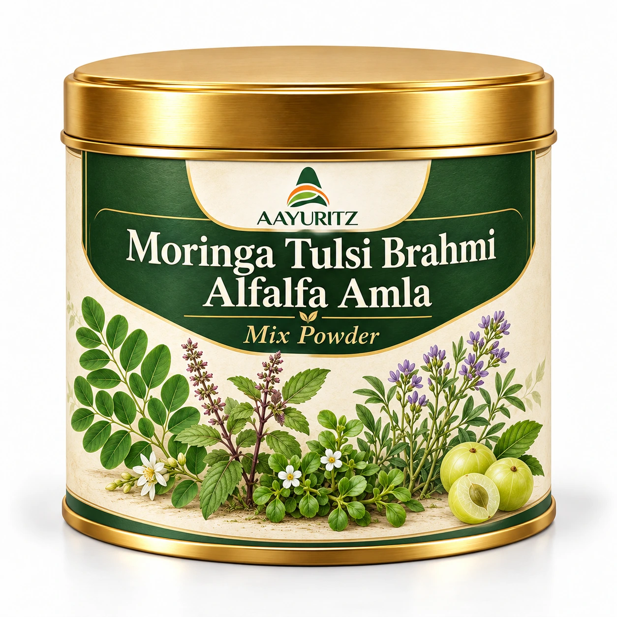 Aayuritz Moringa Tulsi Brahmi Alfalfa Amla Mix Powder packaged product