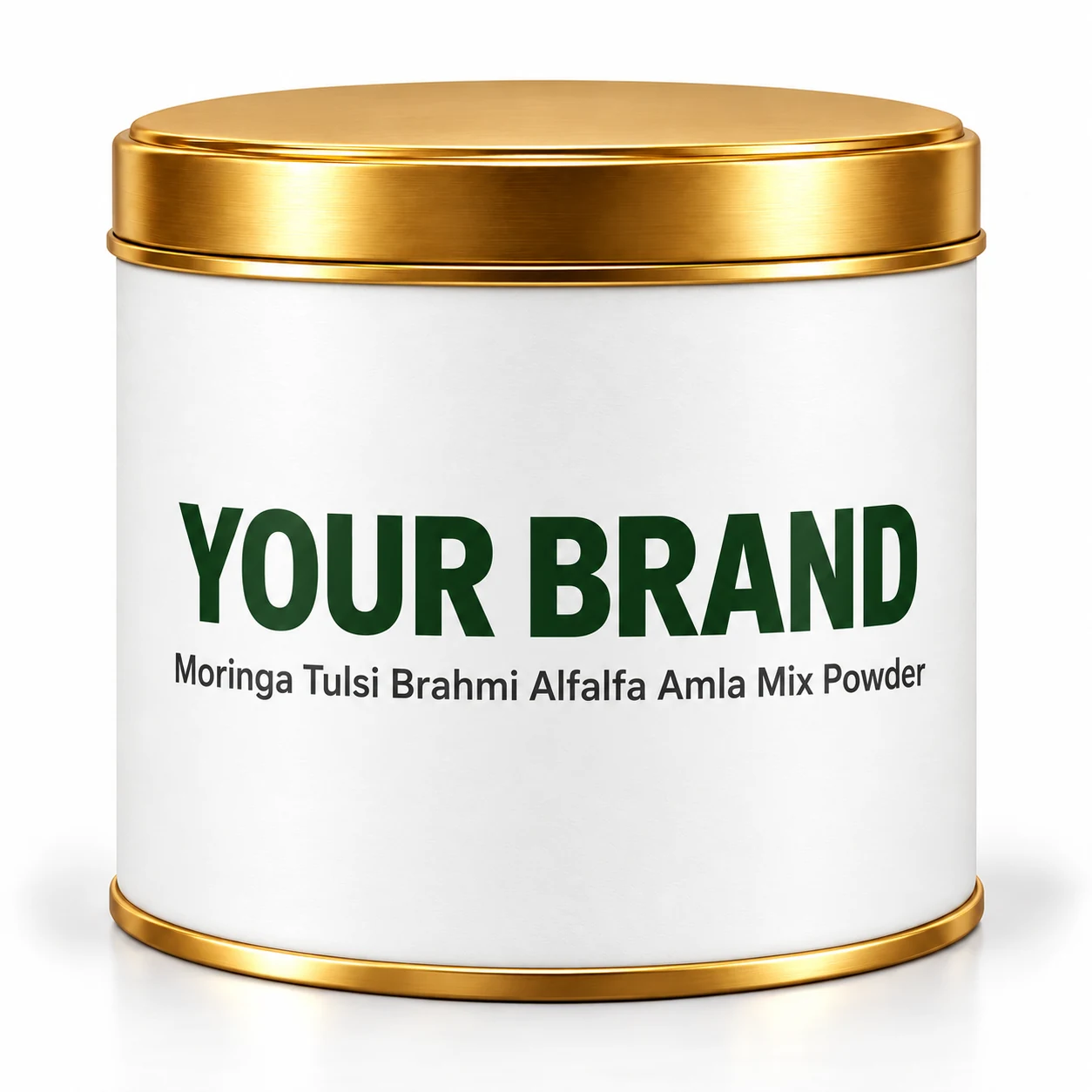 Moringa Tulsi Brahmi Alfalfa Amla Mix Powder pure white YOUR BRAND private-label packaging concept